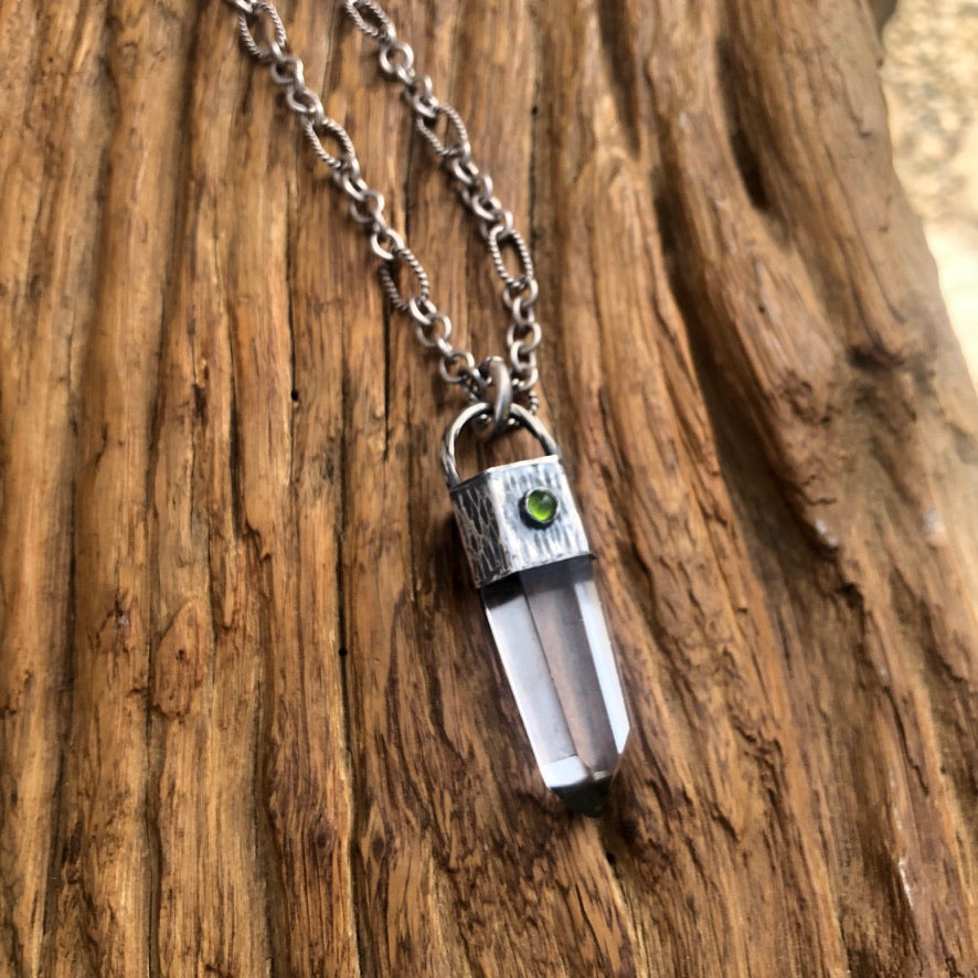 Clear Crystal On Linked Silver Chain Necklace
