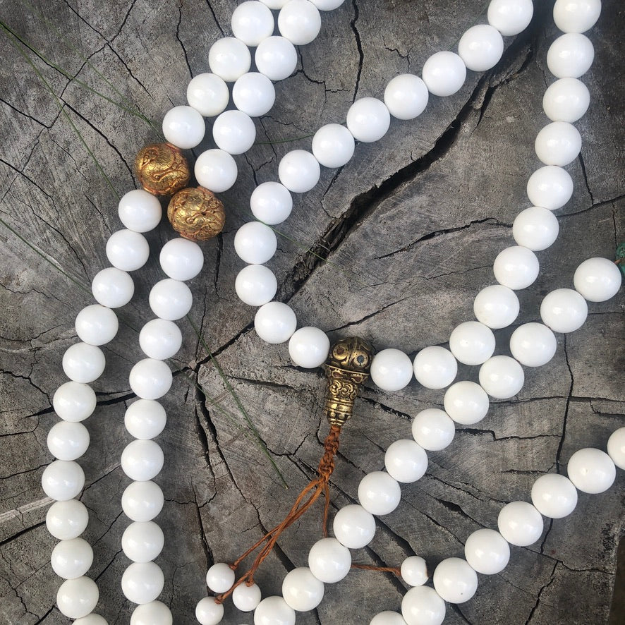 Round Seashell Raw Turquoise And Copper Dragon Beads 108 Praying Mala