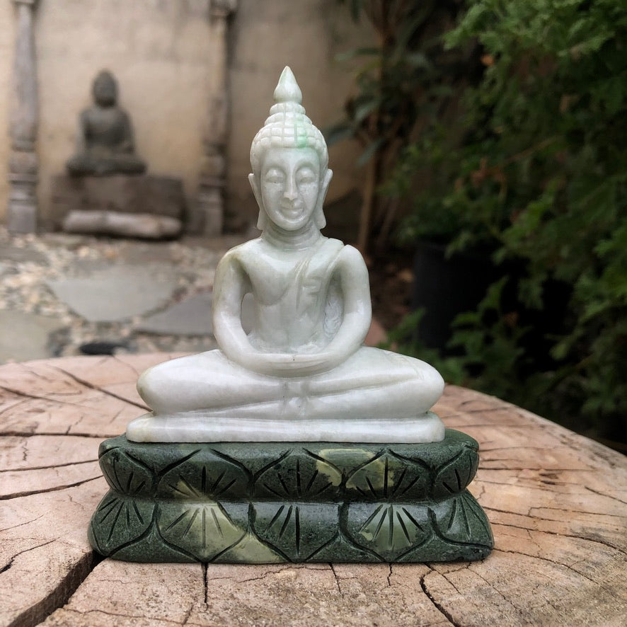 Seated Buddha In Green Jade