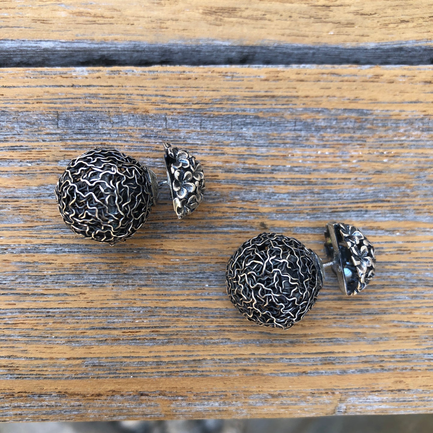 Vintage Silver Wire Ball Stud Earrings