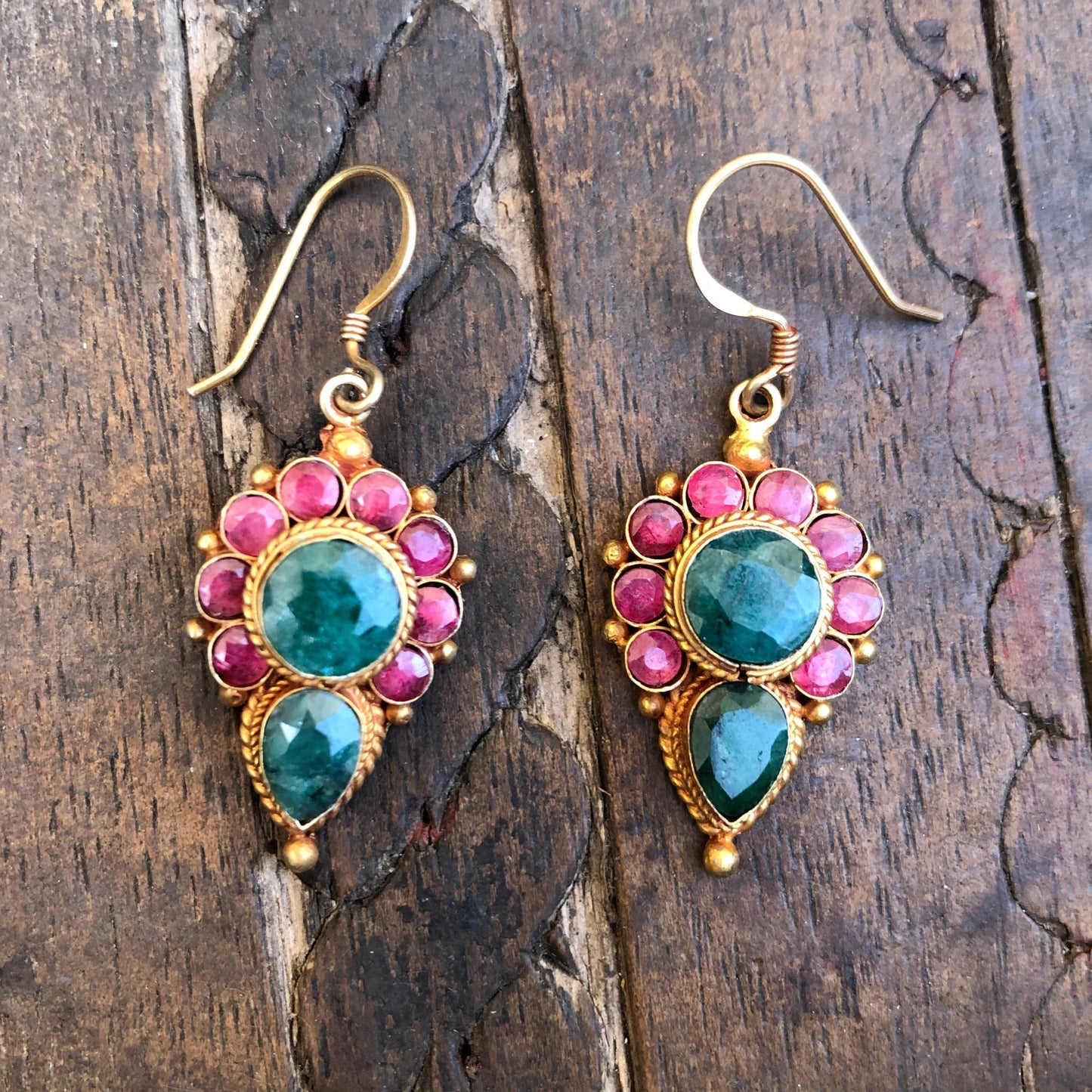 Faceted Ruby & Emerald Dangle Earring