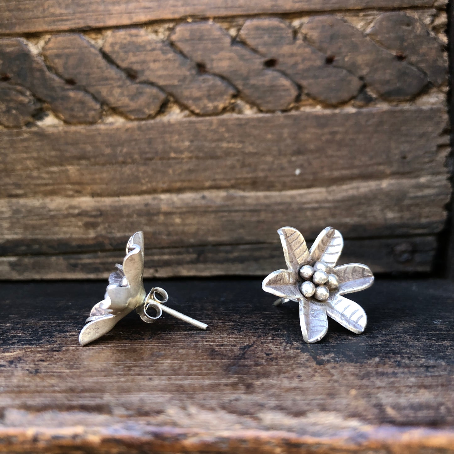 Hilltribe Silver Flower Bud Stud Earrings