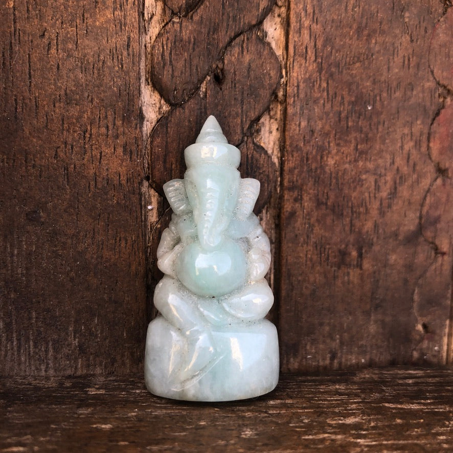 Green Jade Tiny Ganesha Figurine