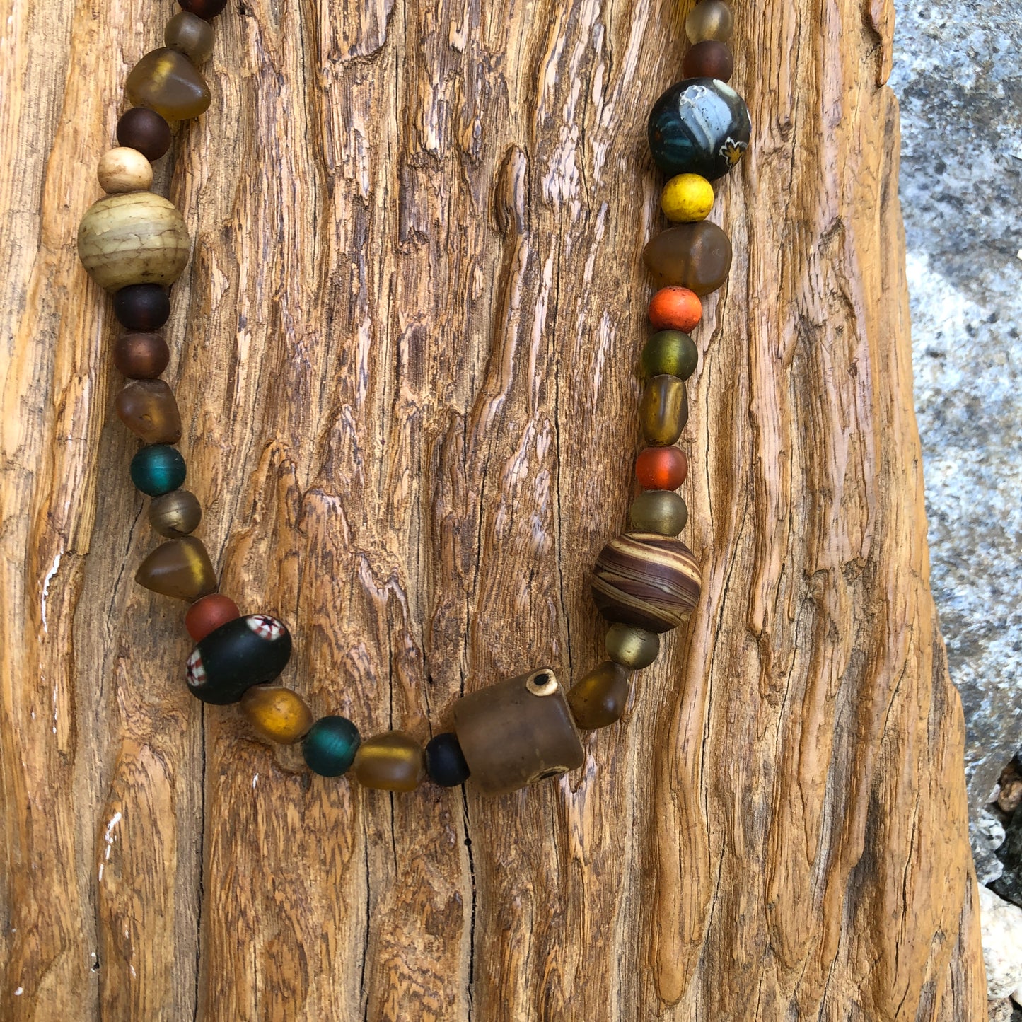 African Glass Beaded Long Necklace