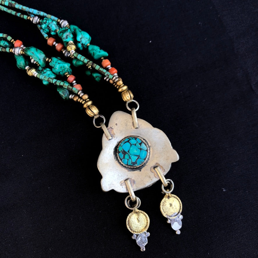 Raw Turquoise Coral Pendant Necklace