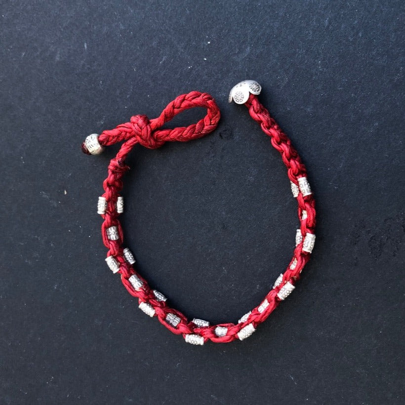Braided Silver Beads Bracelet