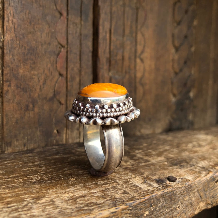 Natural Amber Silver Ring