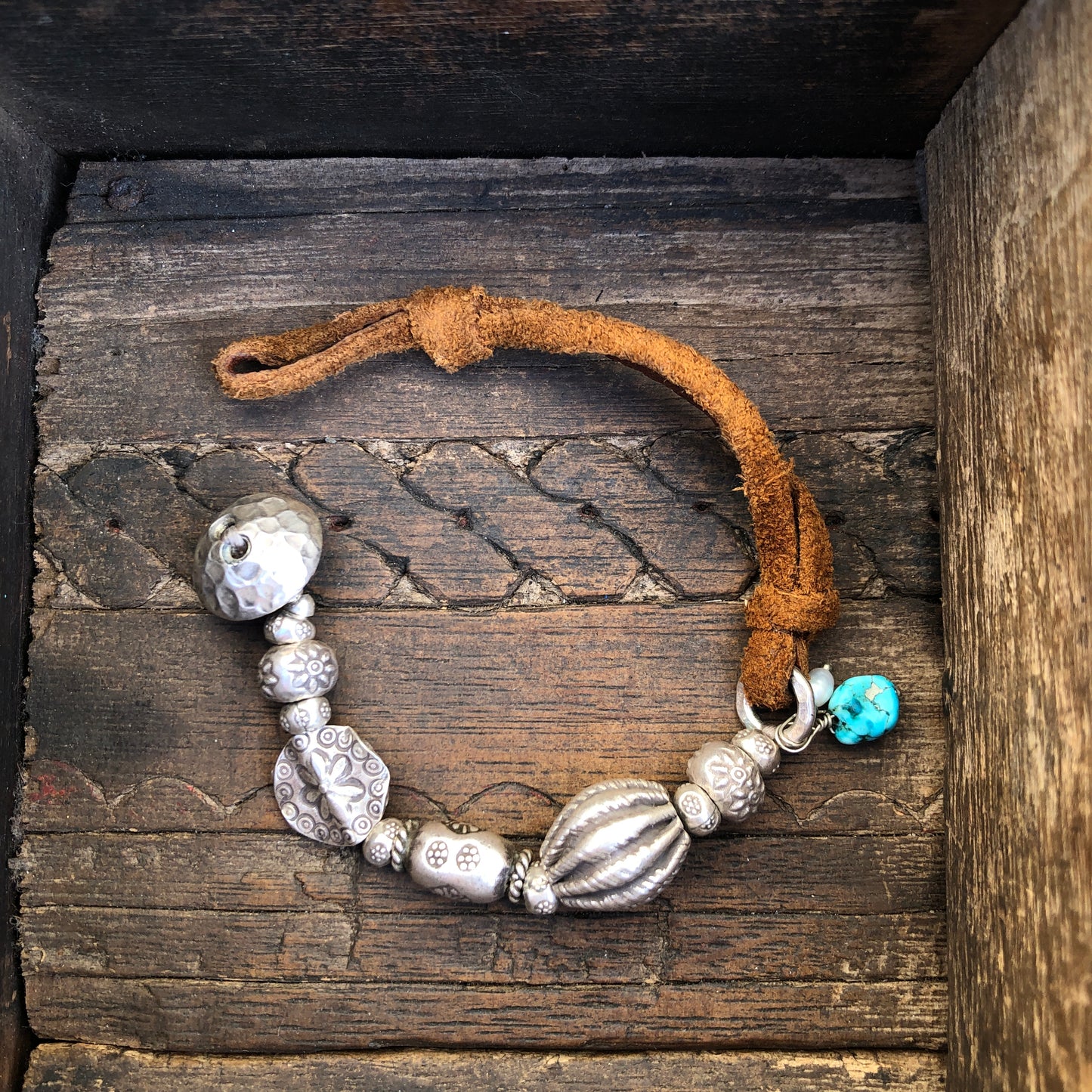Hilltribe Silver Beads On Leather Bracelet
