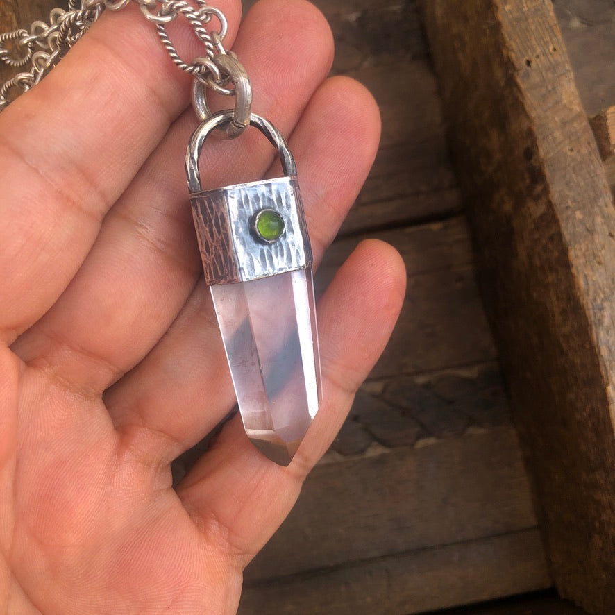 Clear Crystal On Linked Silver Chain Necklace
