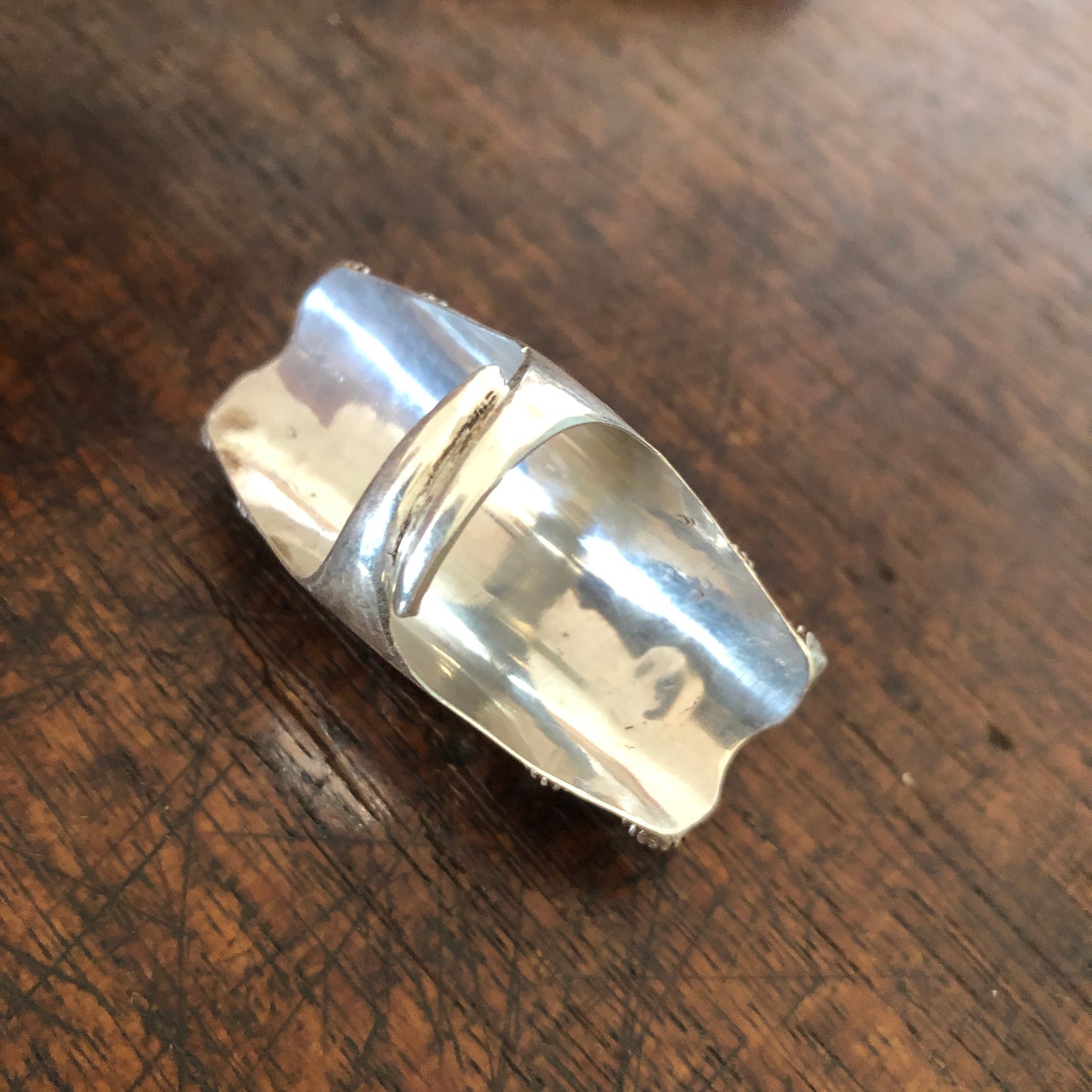 Large Coral Silver Saddle Ring