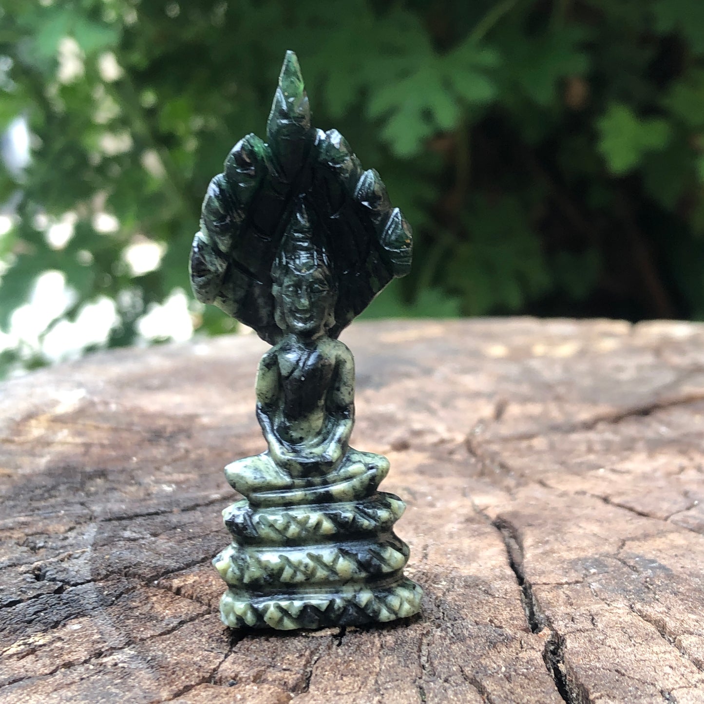 Green Jade Naga Buddha Figurine
