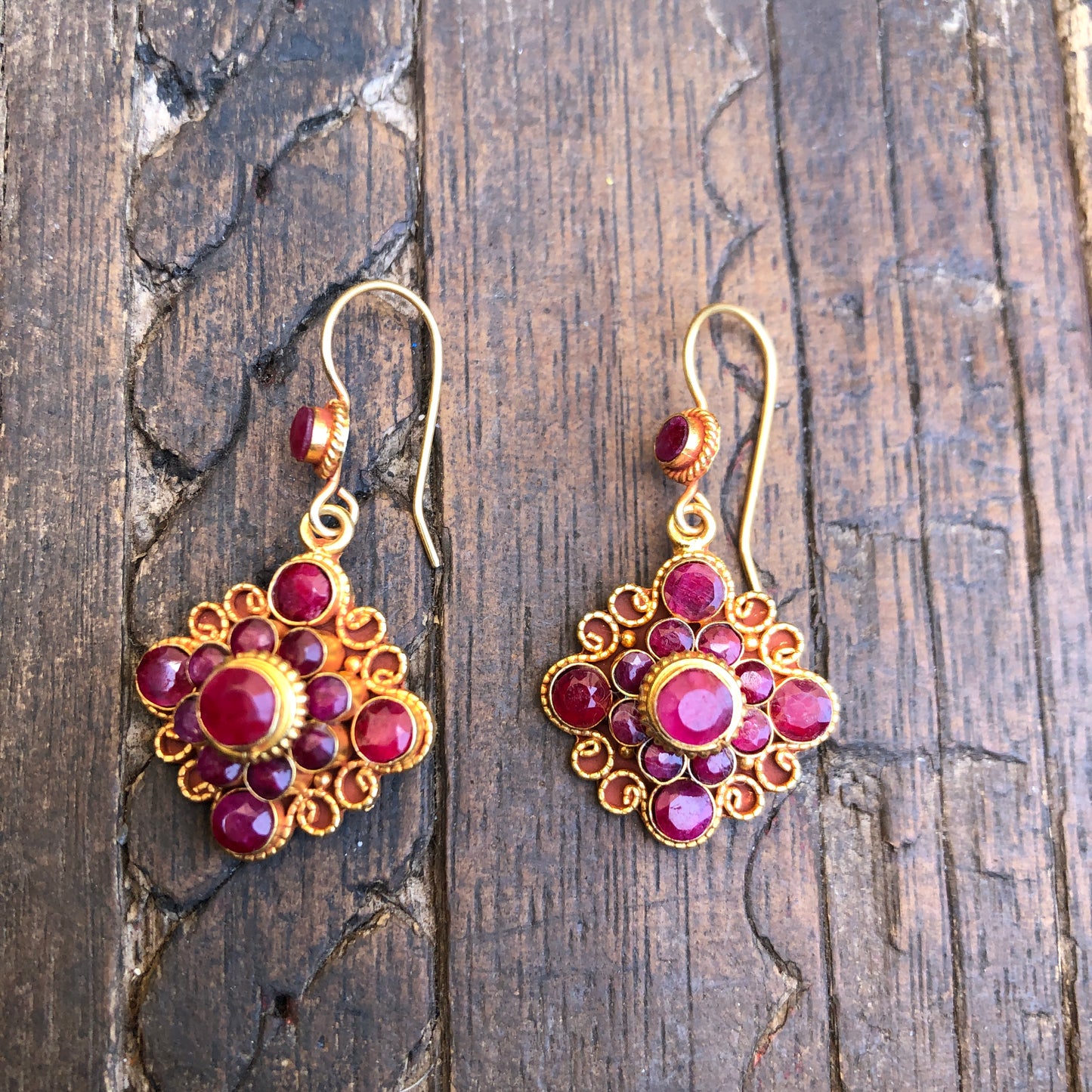 Faceted Ruby Mandala Drop Earrings