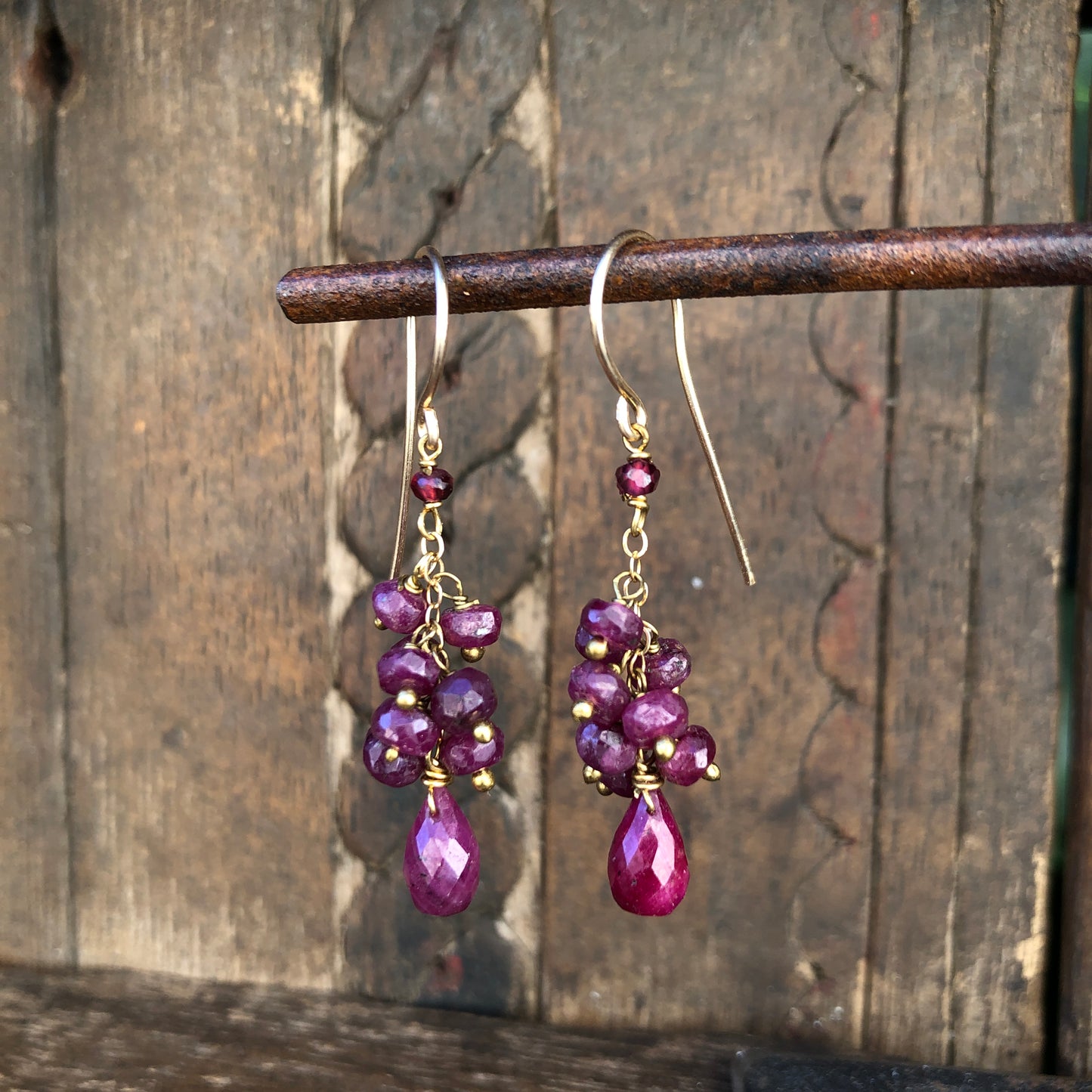 Wire Wrapped Ruby Dangle Earrings