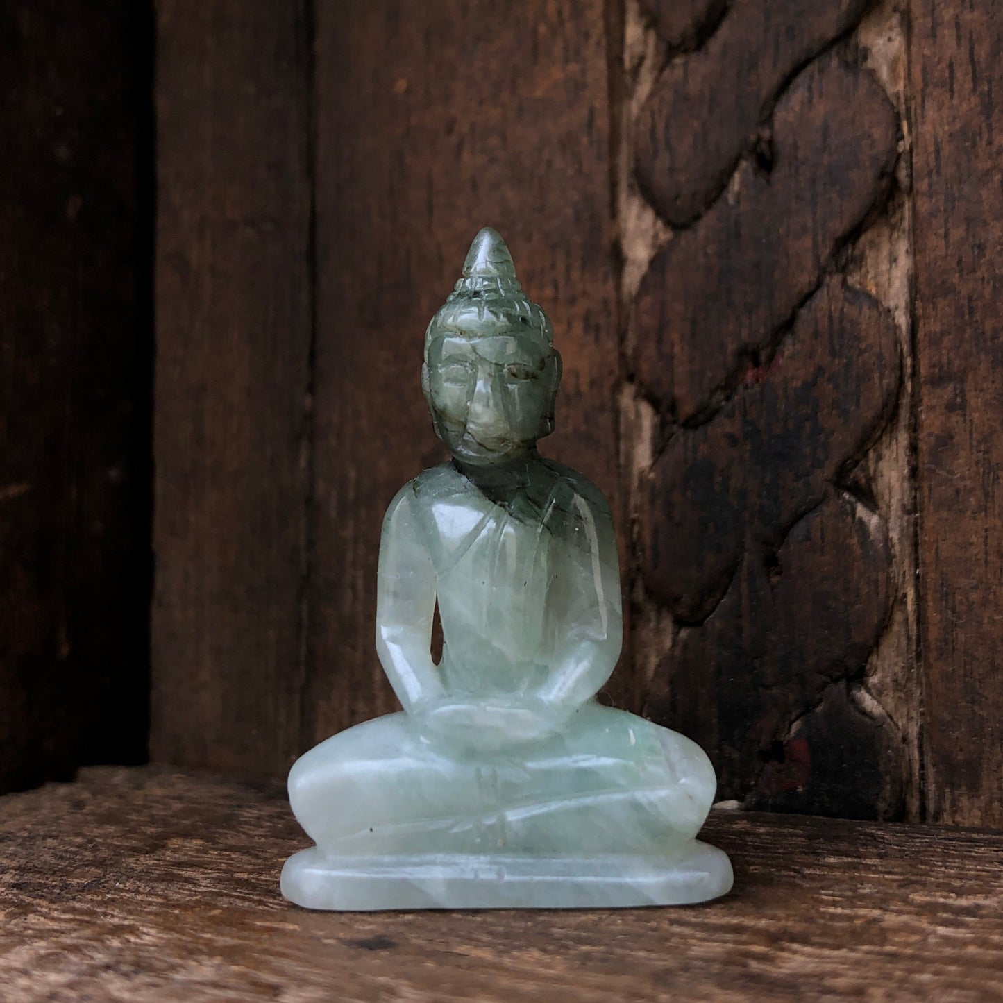 Seated Buddha Figurine In Natural Jade