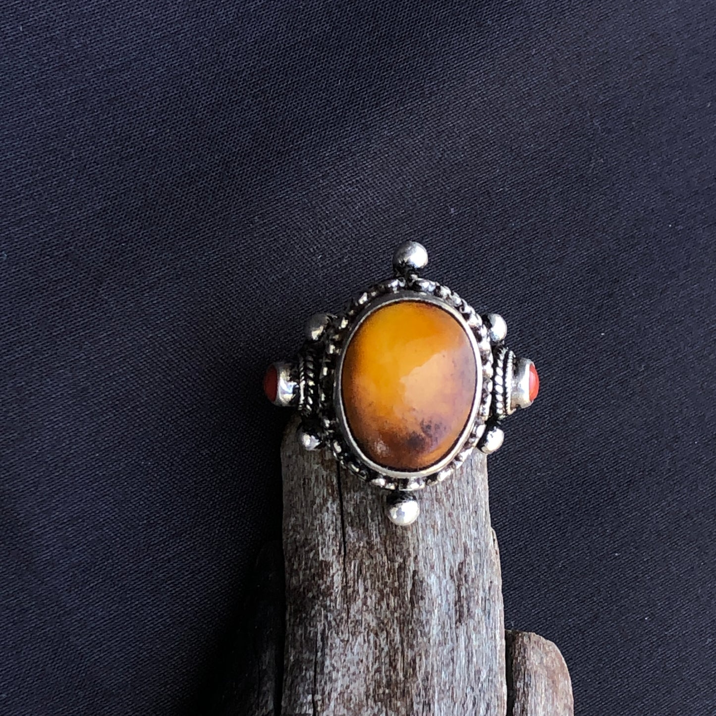 Tibetan Amber Silver Ring