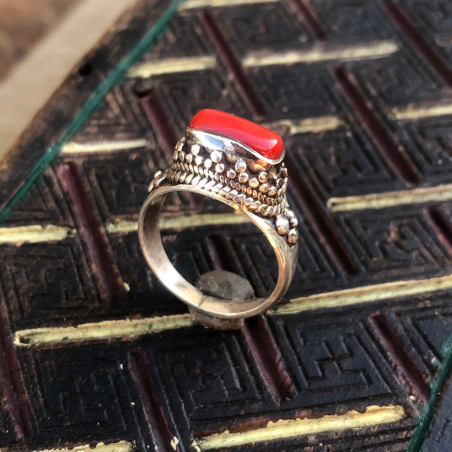 Red Coral Sterling Silver Ring
