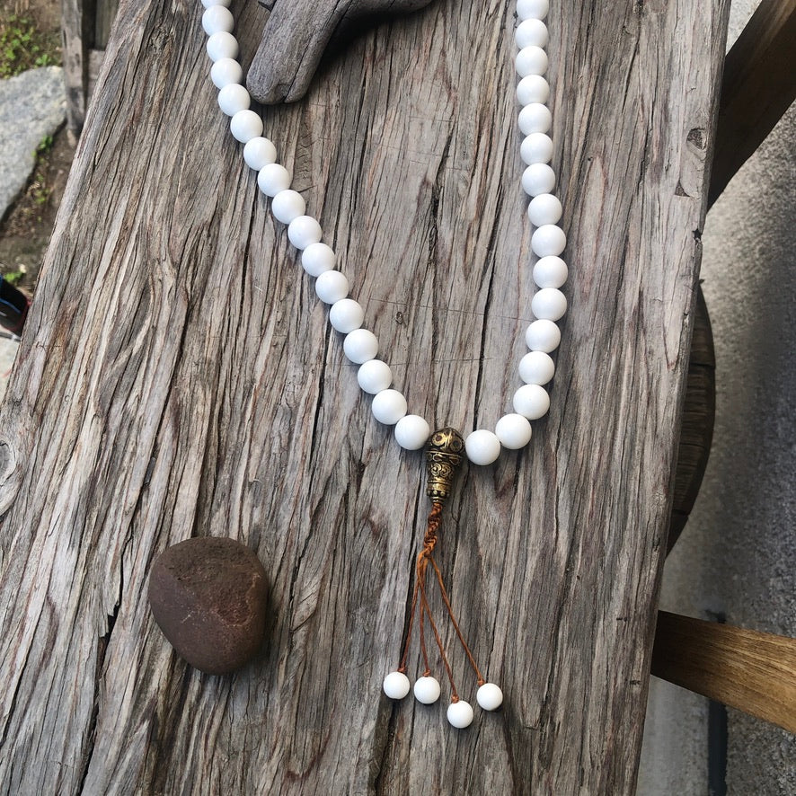 Round Seashell Raw Turquoise And Copper Dragon Beads 108 Praying Mala
