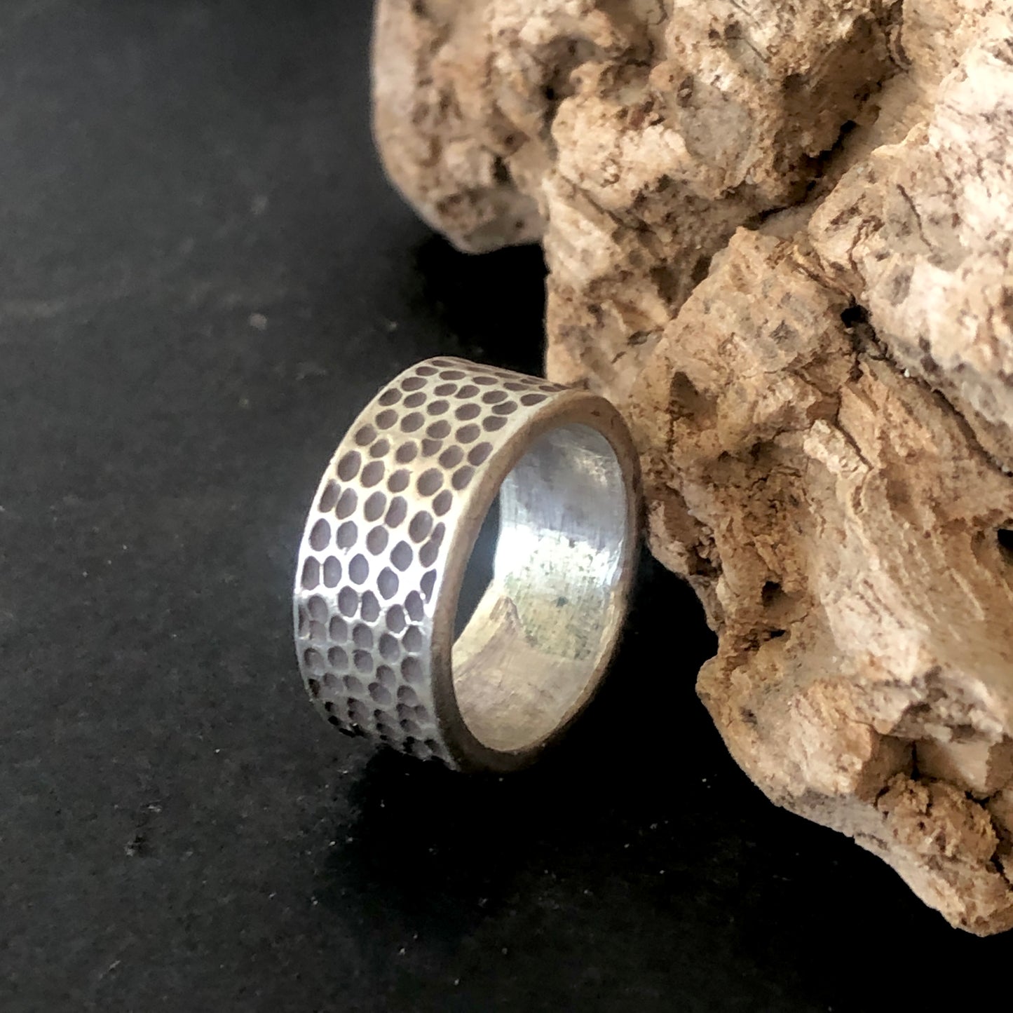 Hammered Wide Band Silver Ring