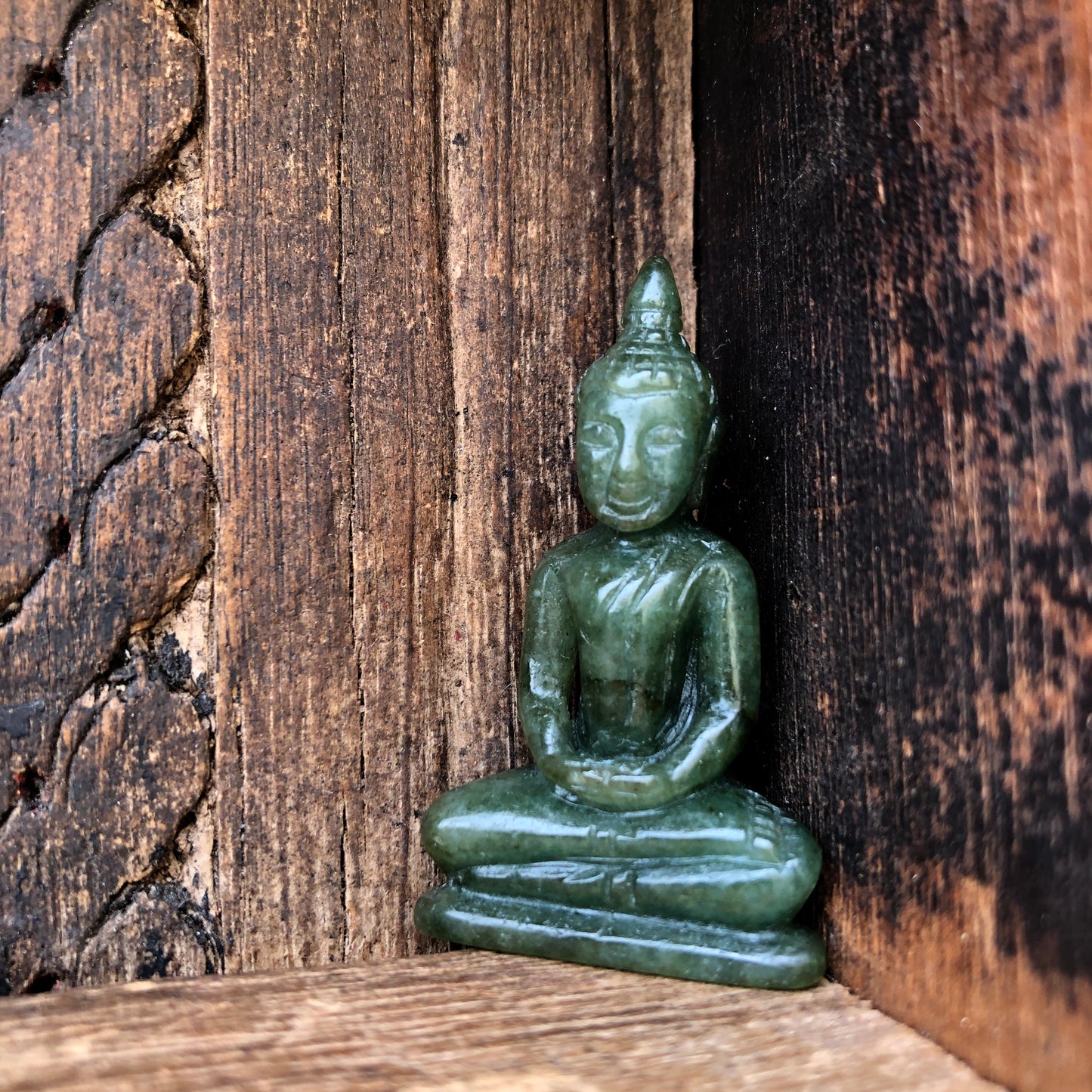 Seated Buddha Figurine In Natural Jade
