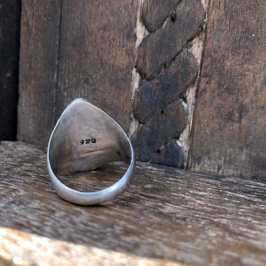Vintage Red Coral Silver Ring