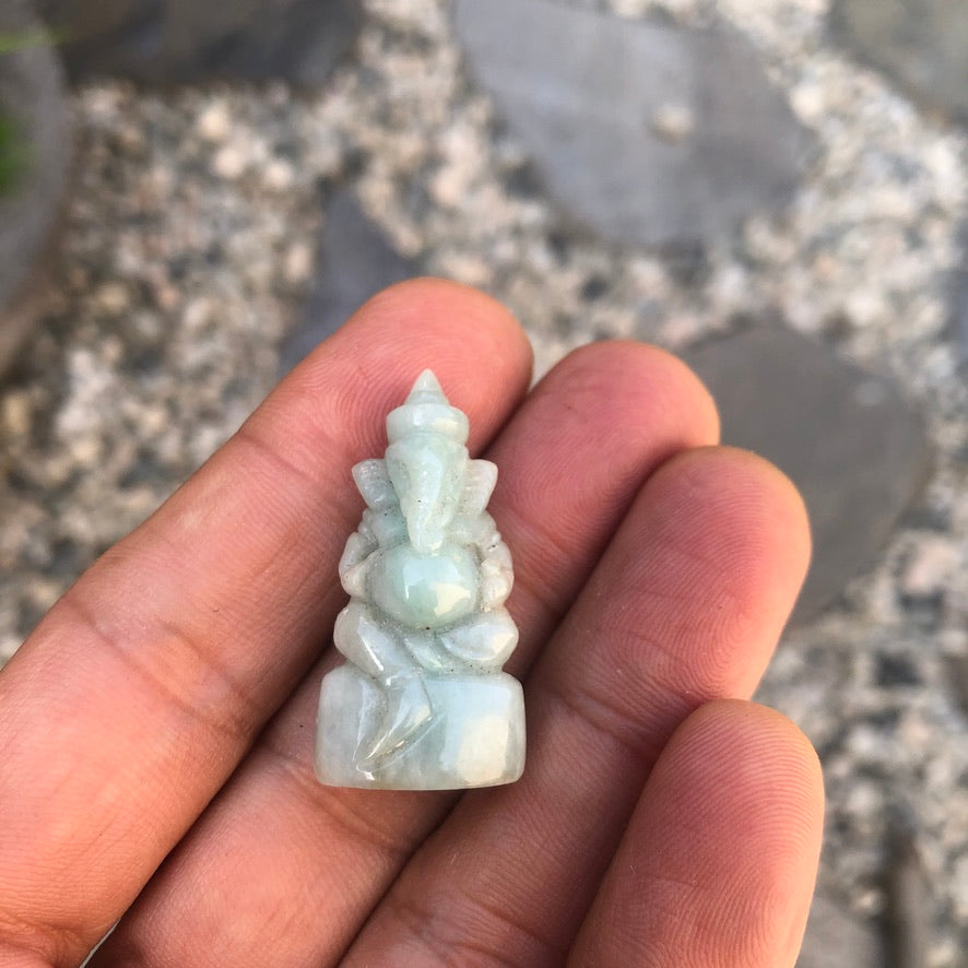 Green Jade Tiny Ganesha Figurine