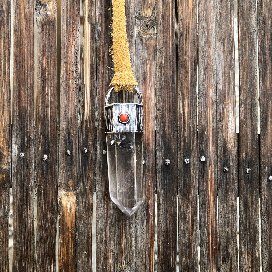 Crystal Quartz Pendant On Tan Leather Lace