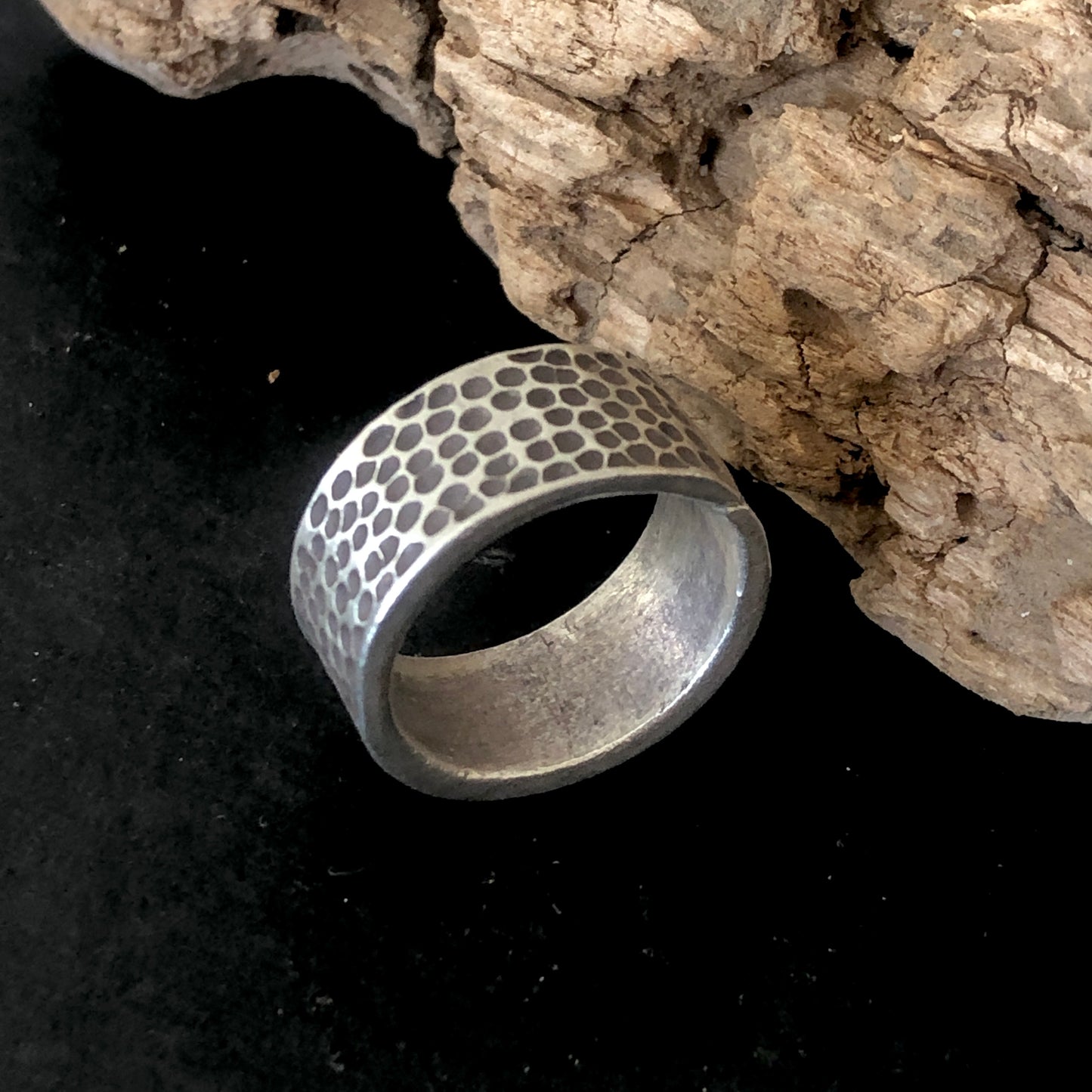 Hammered Wide Band Silver Ring
