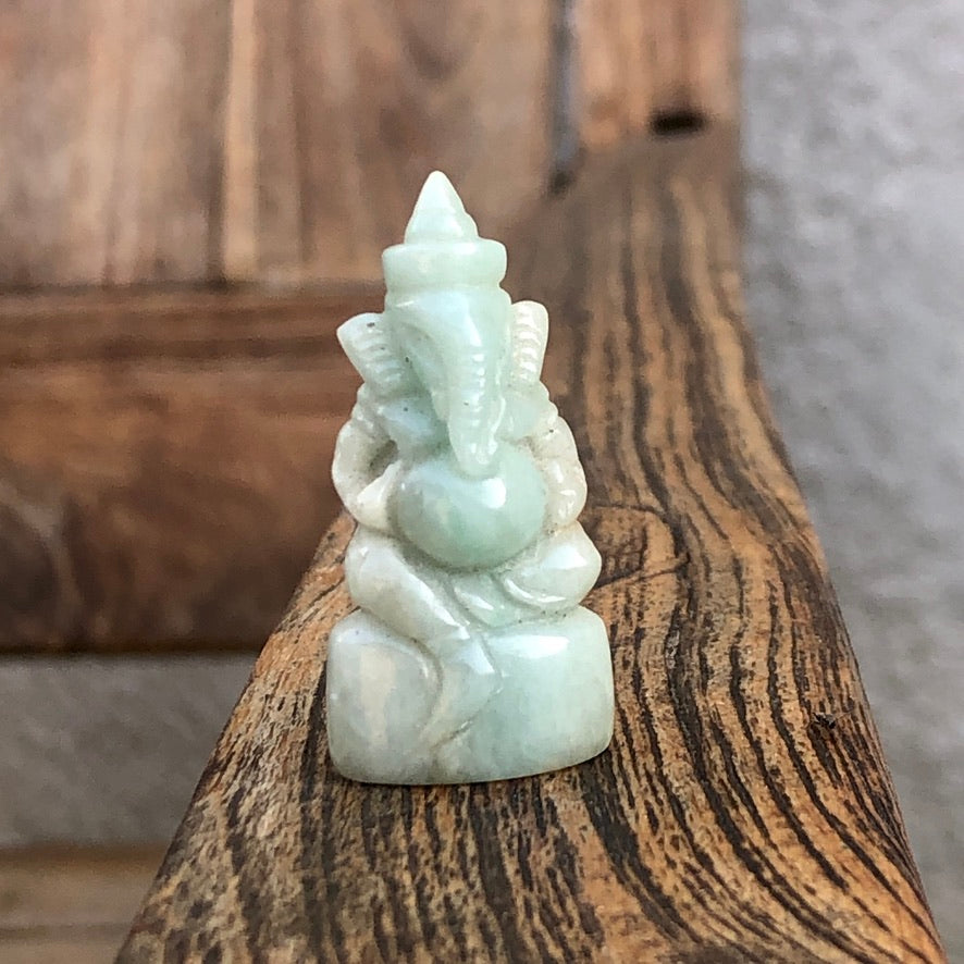 Green Jade Tiny Ganesha Figurine