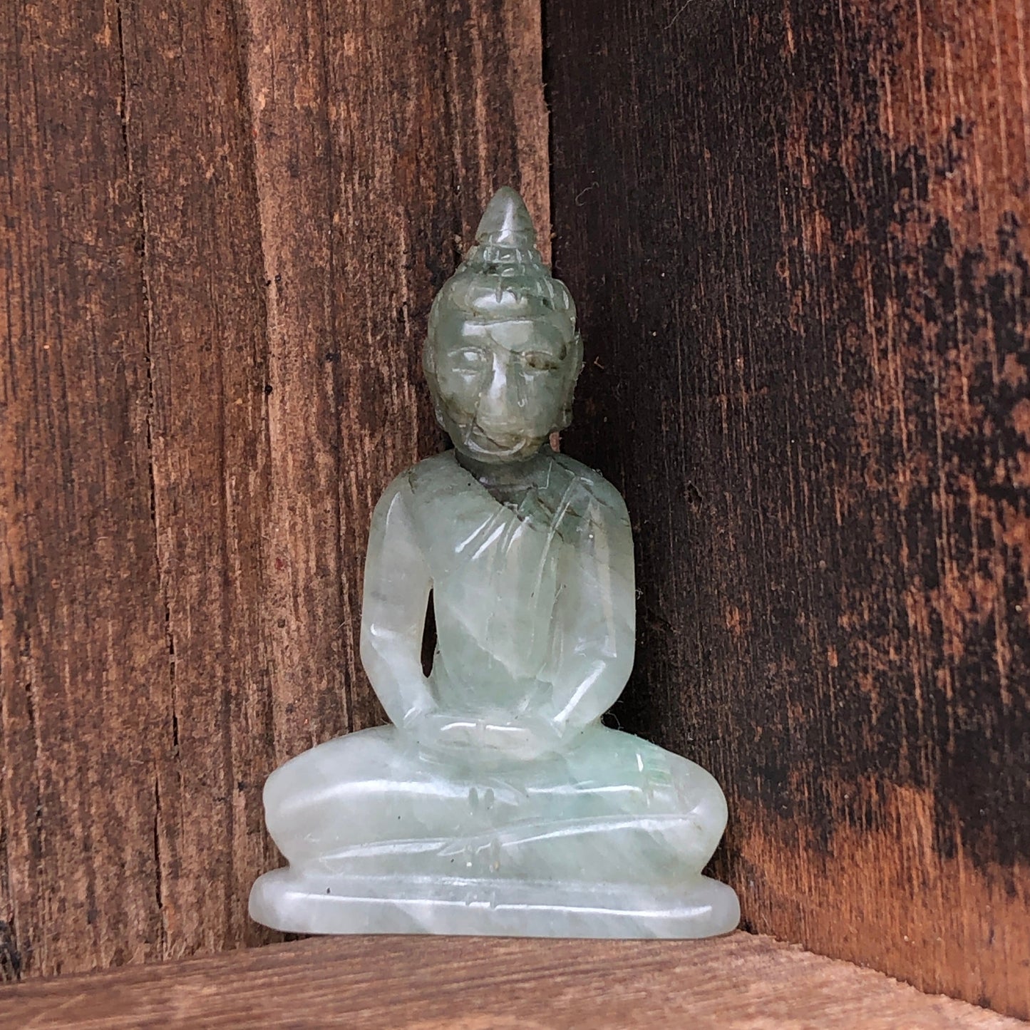 Seated Buddha Figurine In Natural Jade