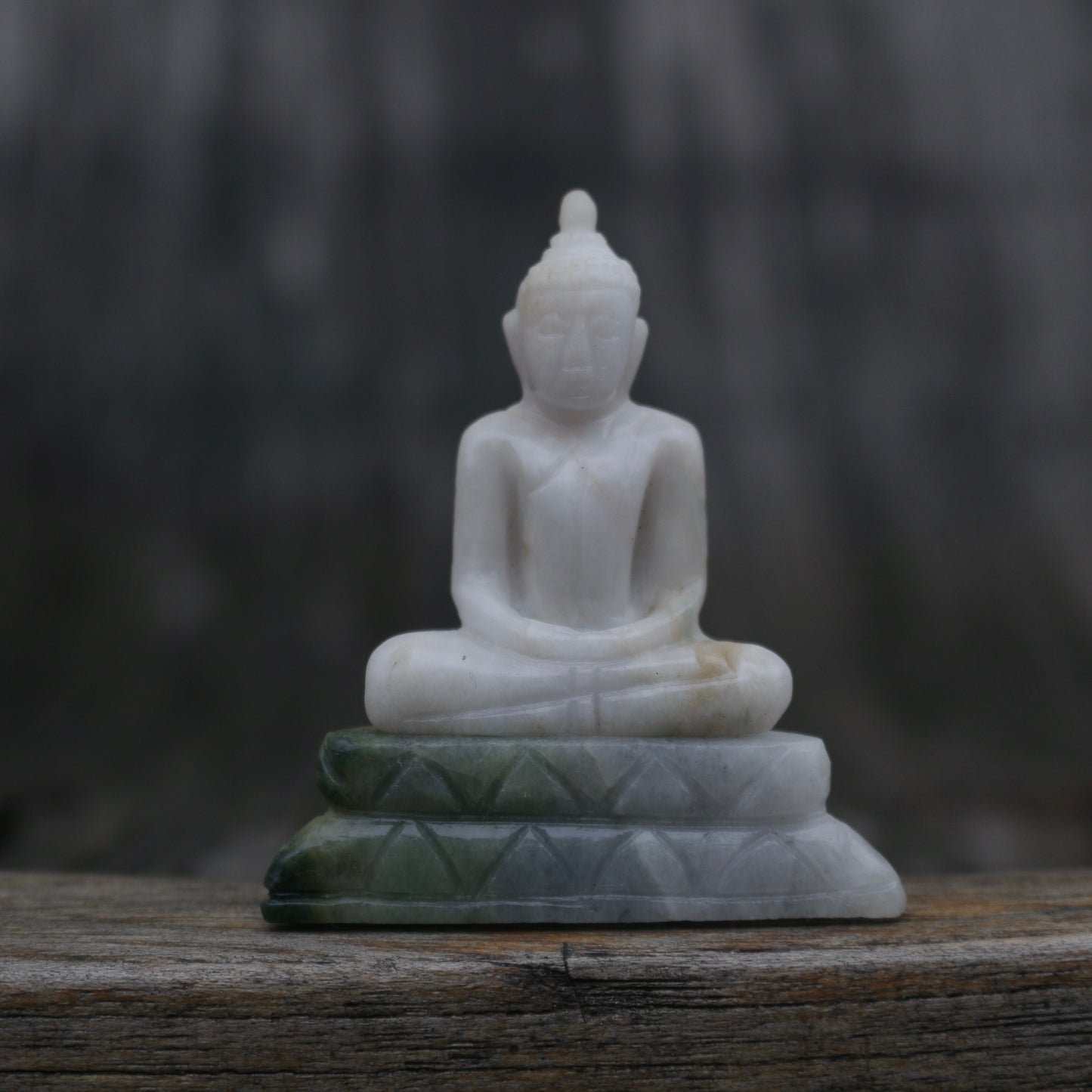 Seated Buddha Figurine In White And Green Jade