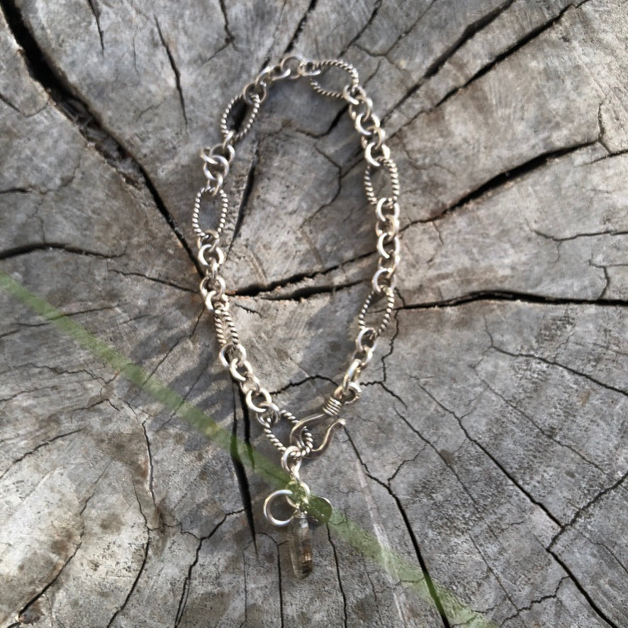 Sterling Silver Herkimer Quartz Link Chain Bracelet