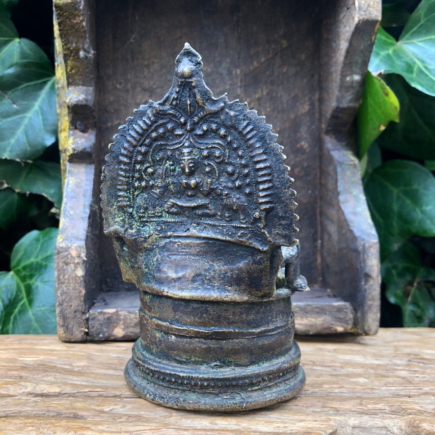 Vintage Indian Bronze Pooja Votive Hindu Oil Lamp Elephants Gaja Lakshmi