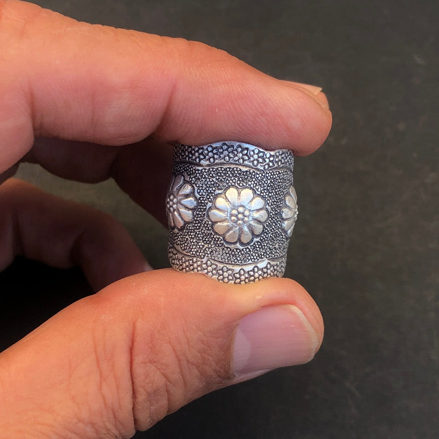 Stamped Hilltribe Silver Ring
