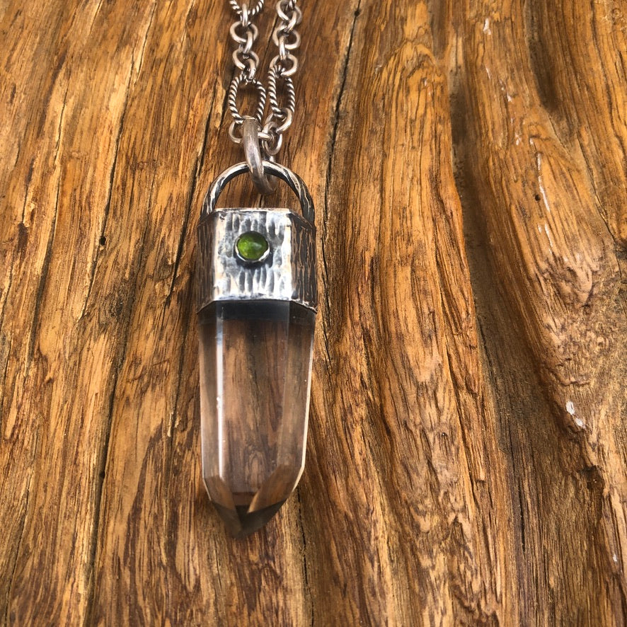 Clear Crystal On Linked Silver Chain Necklace