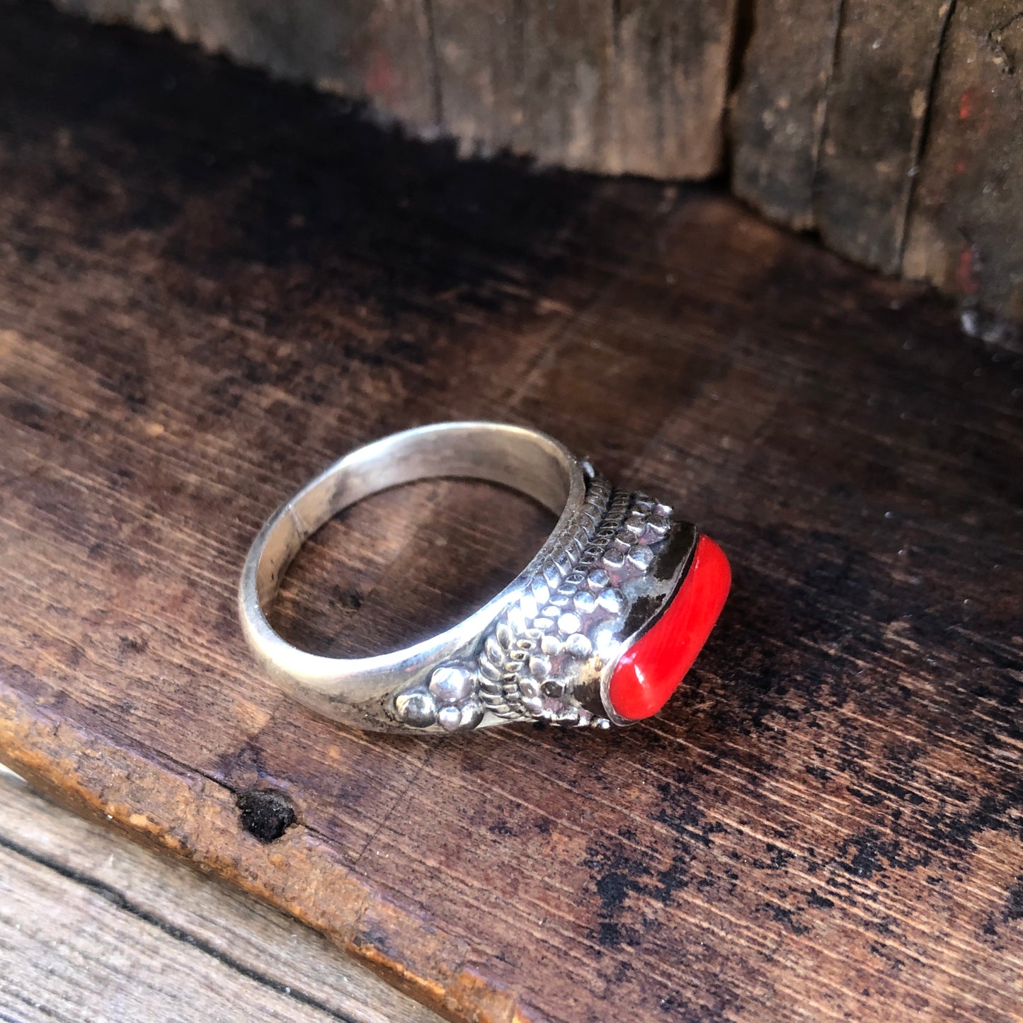 Red Coral Sterling Silver Ring