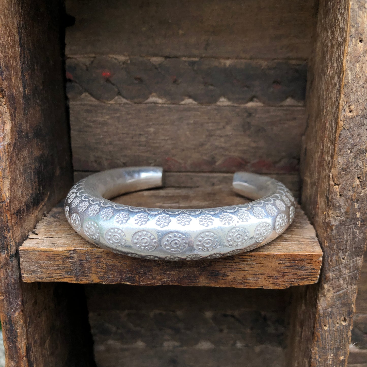 Etched Hilltribe Silver Bangle Bracelet