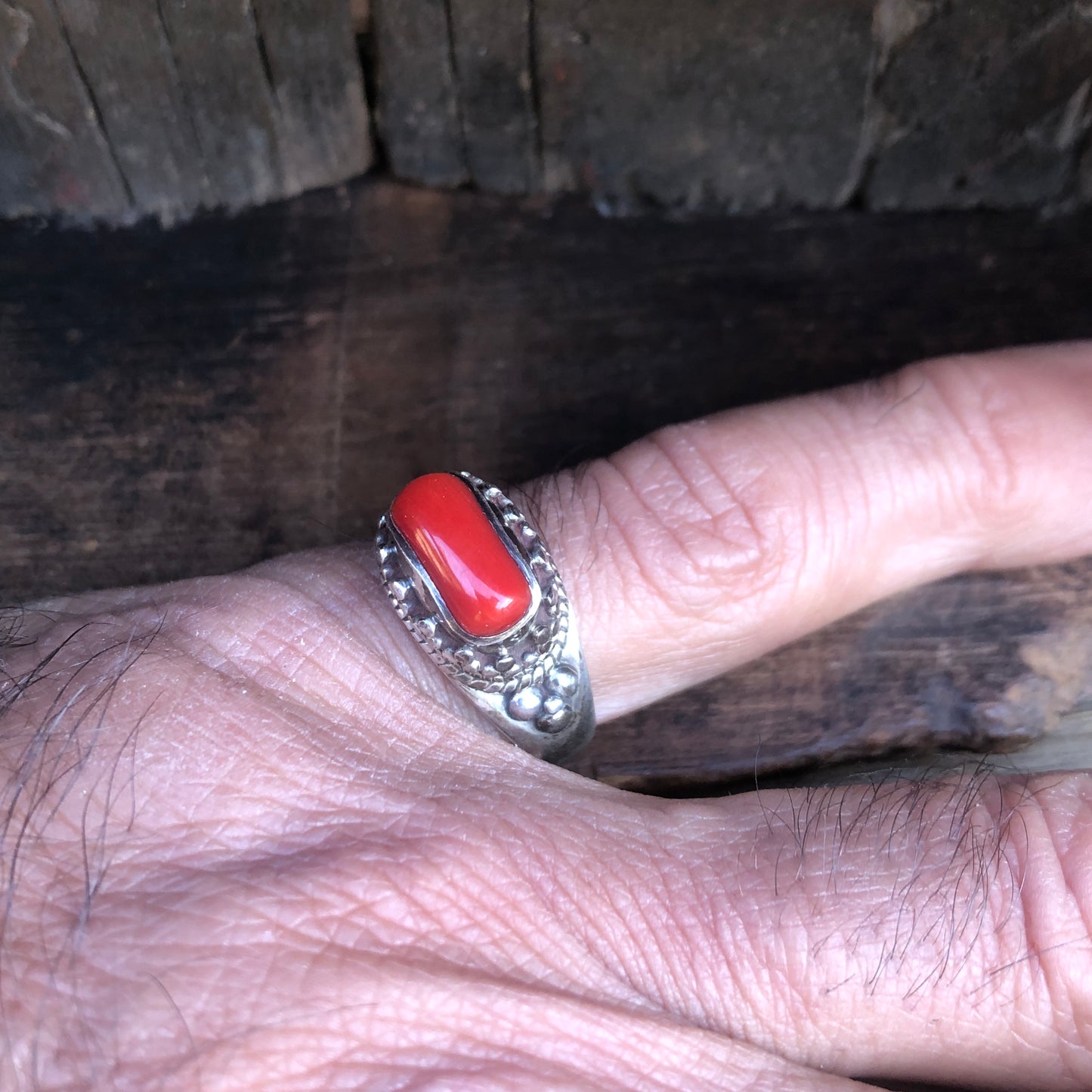 Red Coral Sterling Silver Ring