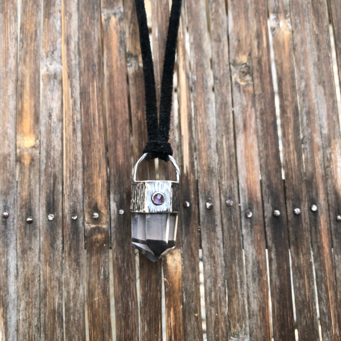 Crystal Quartz Pendant On Black Leather Lace