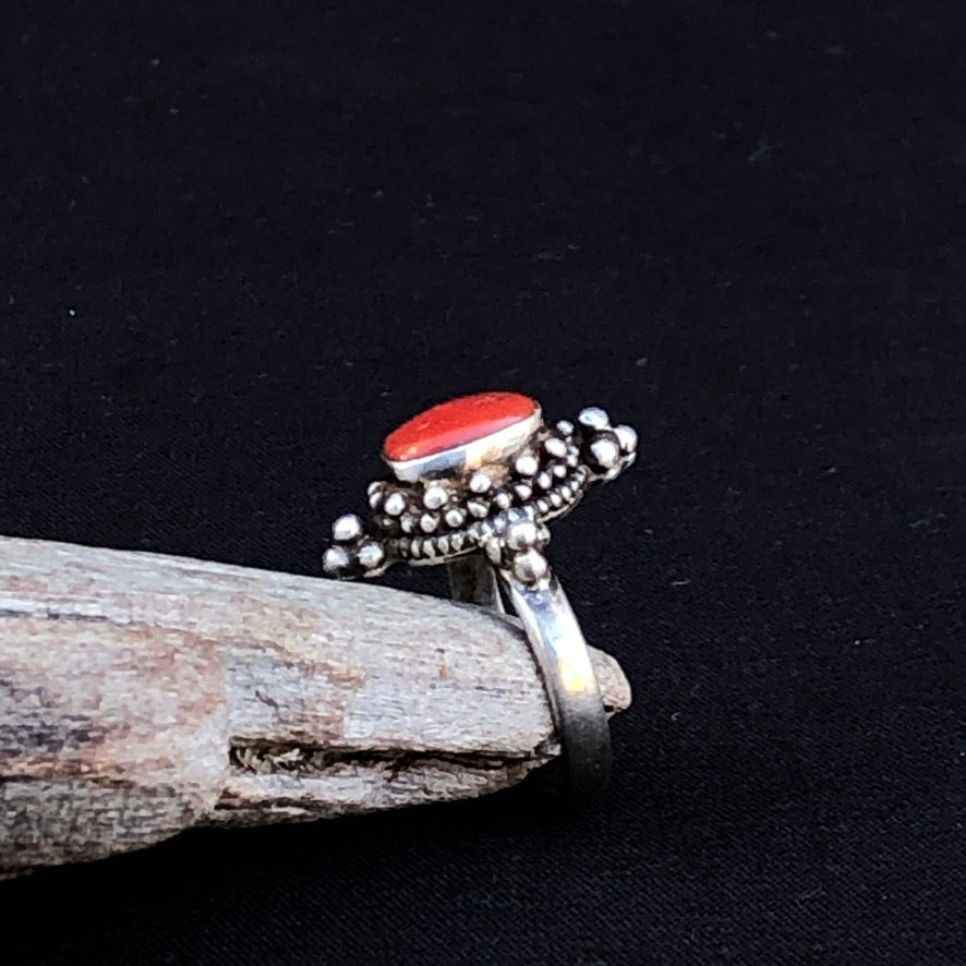 Coral Granule Silver Ring