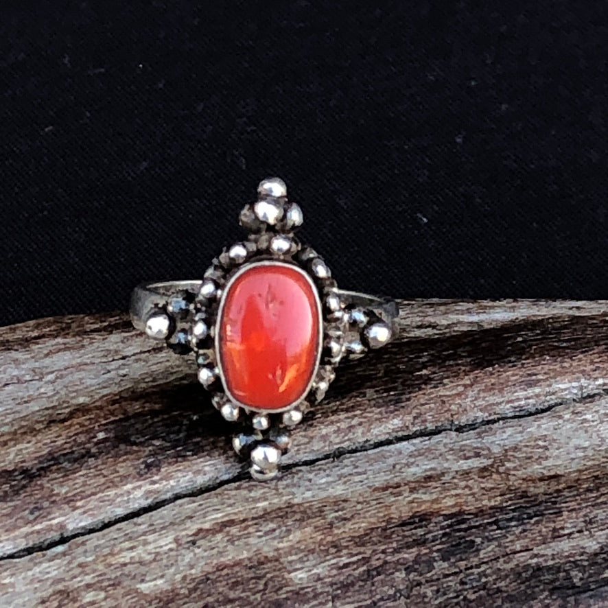 Coral Granule Silver Ring