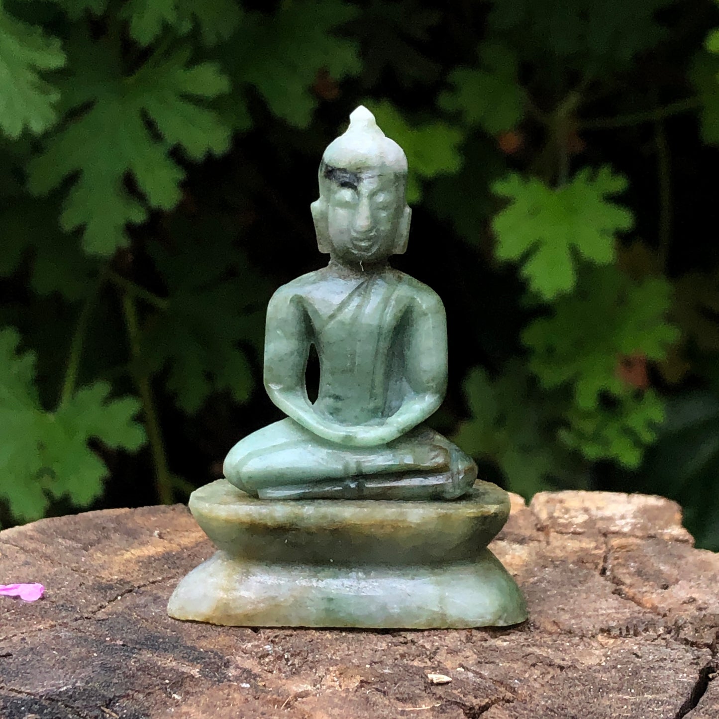Green Jade Buddha In Dhyani Mudra Gesture Figurine