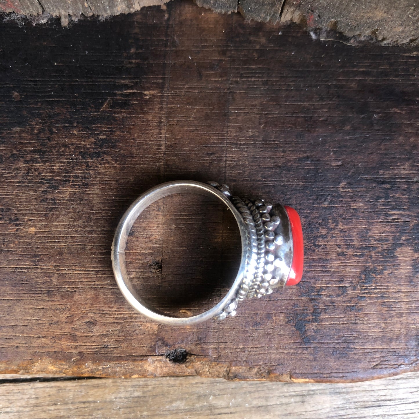 Red Coral Sterling Silver Ring