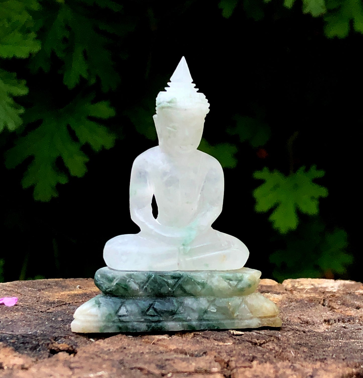Green Jade Buddha In Dhyani Mudra Gesture Figurine