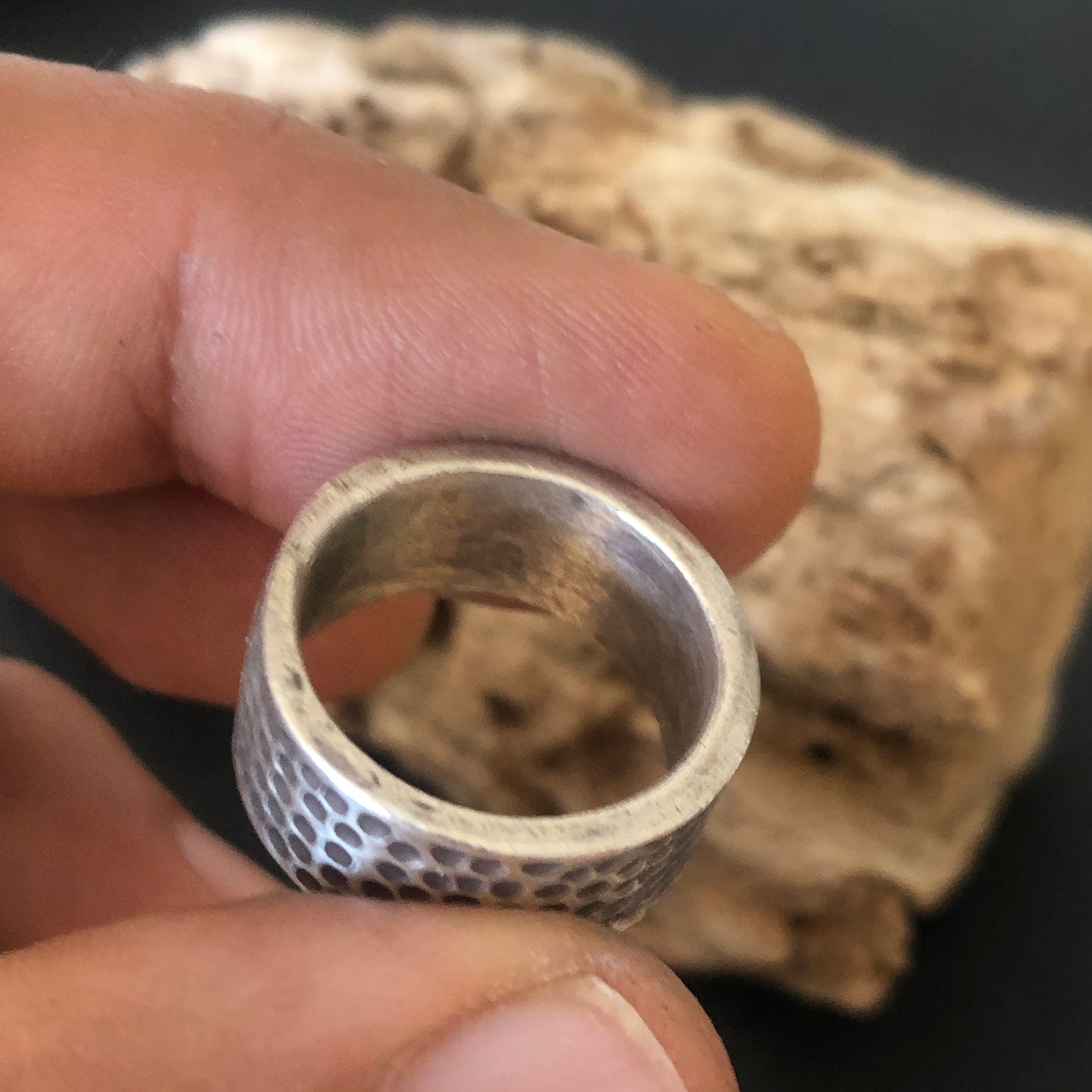 Hammered Wide Band Silver Ring