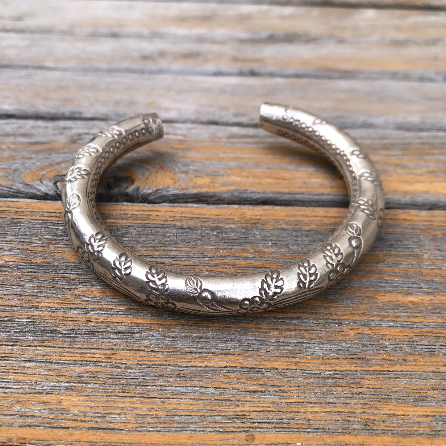 Etched Hilltribe Silver Bangle Bracelet