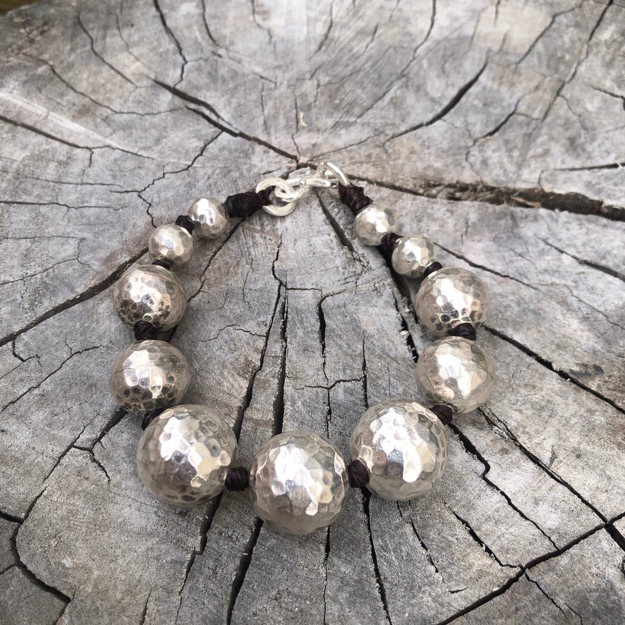 Hammered Silver Beads Bracelet