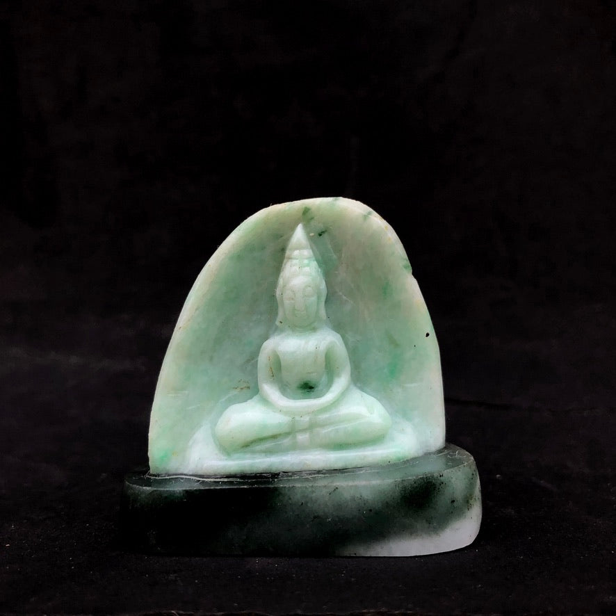 Seated Buddha In Green Jade