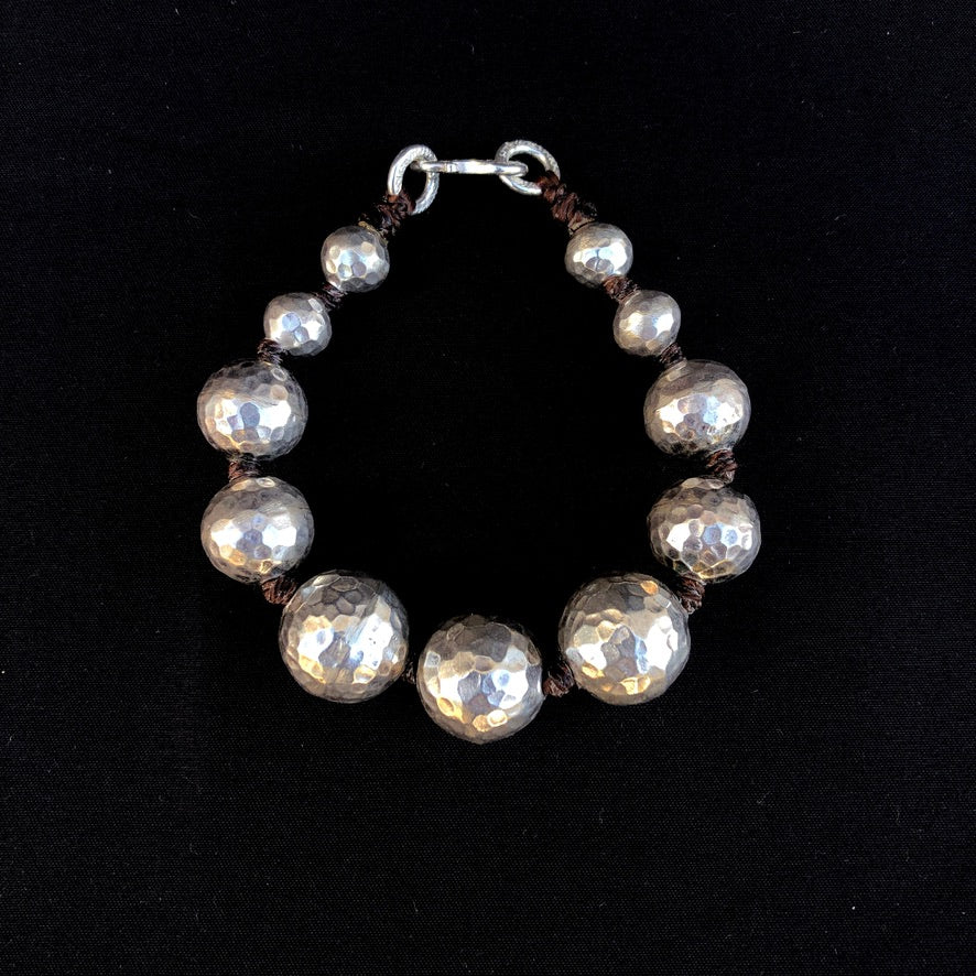 Hammered Silver Beads Bracelet