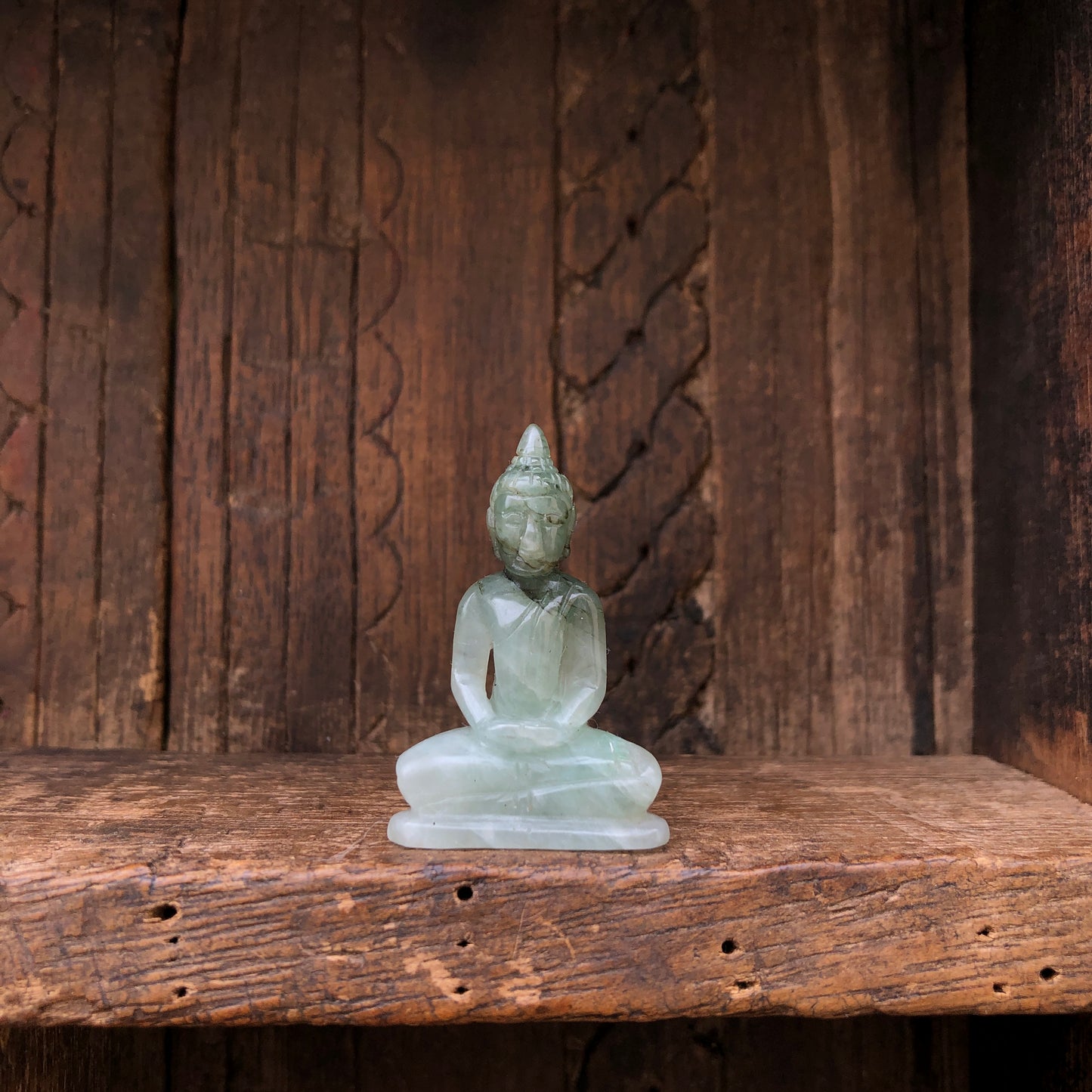 Seated Buddha Figurine In Natural Jade