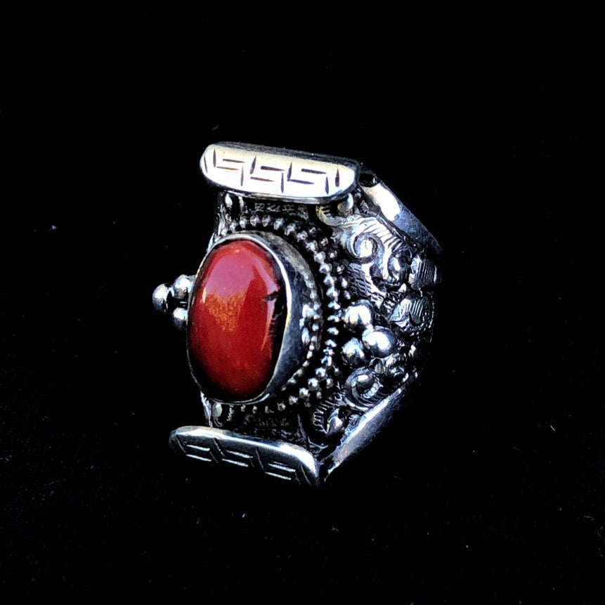Tibetan Red Coral Saddle Ring